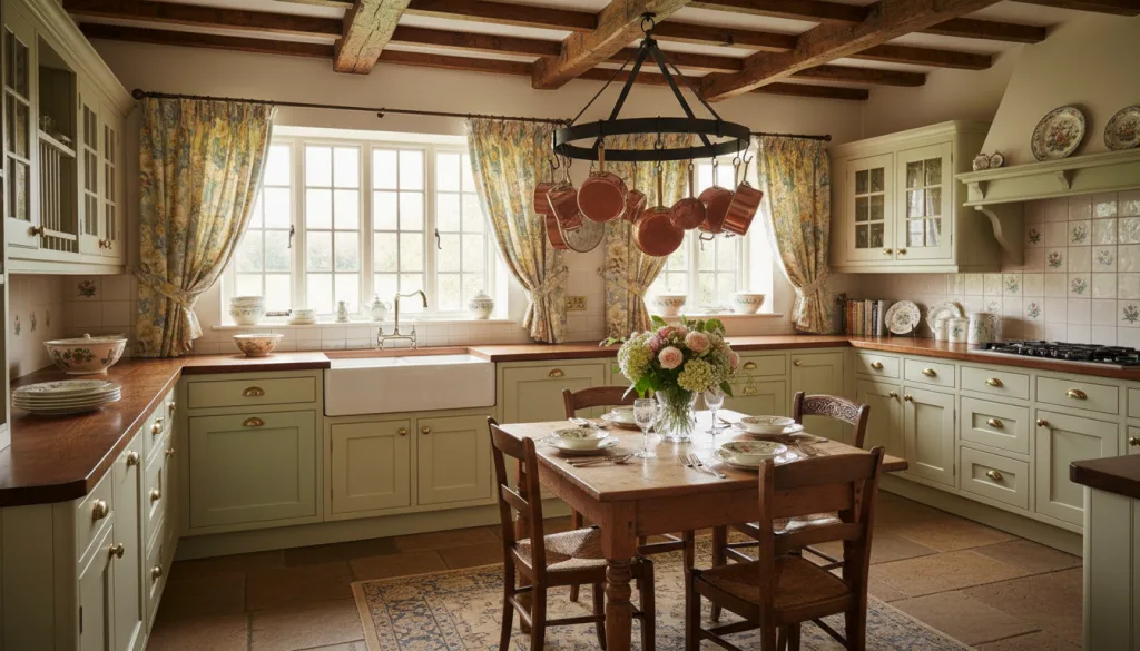 apportez le charme et l'élégance du cottage anglais dans votre intérieur avec une cuisine chaleureuse, alliant tradition et fonctionnalité pour un espace convivial et authentique.
